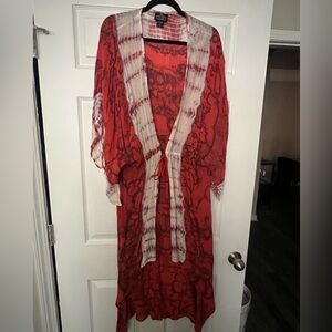 Angie Red and White Patterned Kimono